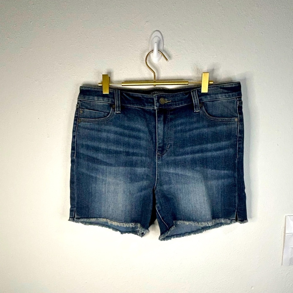 Liverpool Jean Shorts Women’s 12/31 High Rise Raw Hem Cutoff Stretch Denim Blue